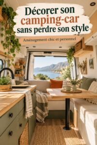 Intérieur d'un van décoré de manière chic avec des éléments stylés et fonctionnels.