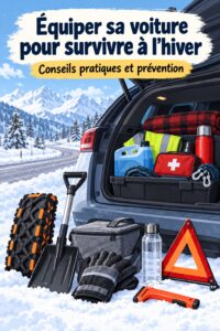 Kit de survie pour voiture en hiver avec essentiels comme couverture et chaînes