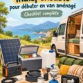 Van aménagé sur une route, avec un équipement pratique et confortable à l'intérieur.