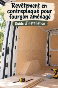 Intérieur d'un fourgon aménagé avec habillage en contreplaqué
