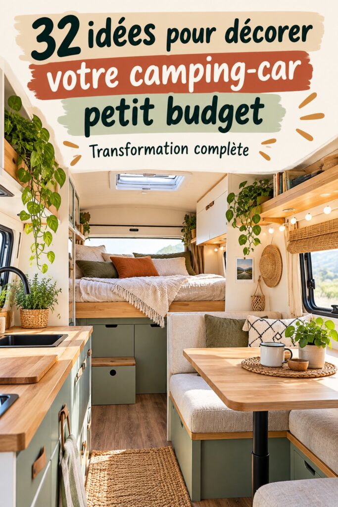 Intérieur chaleureux et décoré d'un camping avec des accessoires pratiques.