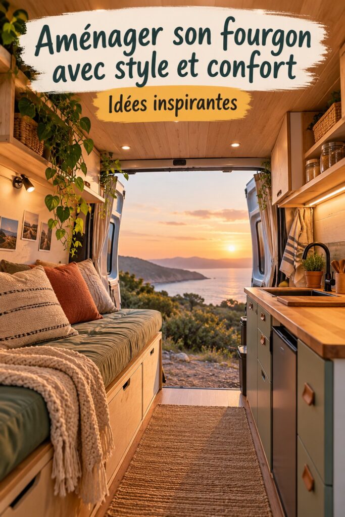 Intérieur stylé et chaleureux d'un camping-car décoré avec goût