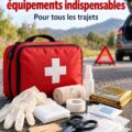 Kit d'urgence auto avec des fournitures essentielles sur un fond de voiture.