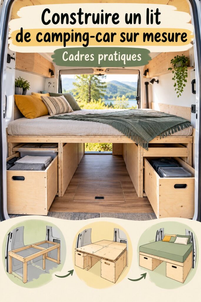 Un lit de camping-car personnalisé, confortable et accueillant.