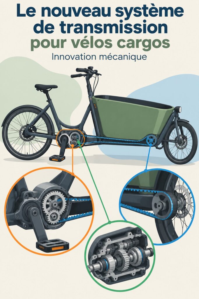 Vélo cargo équipé du nouveau système de transmission, prêt pour la ville.