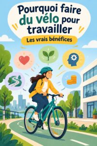 Femme souriante en train de se rendre au travail à bicyclette, illustrant le plaisir de la mobilité douce.