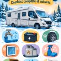 Camping-car préparé pour l'hiver à l'extérieur, bien protégé contre le froid.
