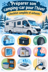 Camping-car préparé pour l'hiver à l'extérieur, bien protégé contre le froid.