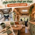 Camping-car rénové dans un style rustique avec un intérieur chaleureux.