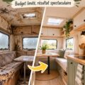 Une caravane rénovée avec un espace intérieur lumineux et accueillant, représentant un projet à moins de 3000 euros.
