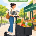 Un scooter cargo électrique sur une route urbaine, illustrant la mobilité moderne