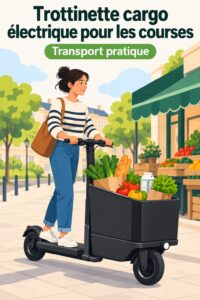 Un scooter cargo électrique sur une route urbaine, illustrant la mobilité moderne