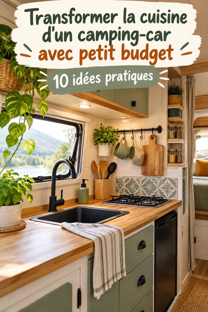 Cuisine de camping-car au design contemporain avec un espace bien agencé